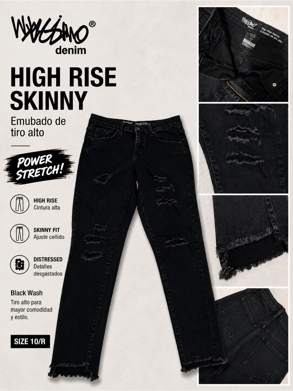 Mossimo Black Denim High Rise Skinny Ripped Jeans Size 10R